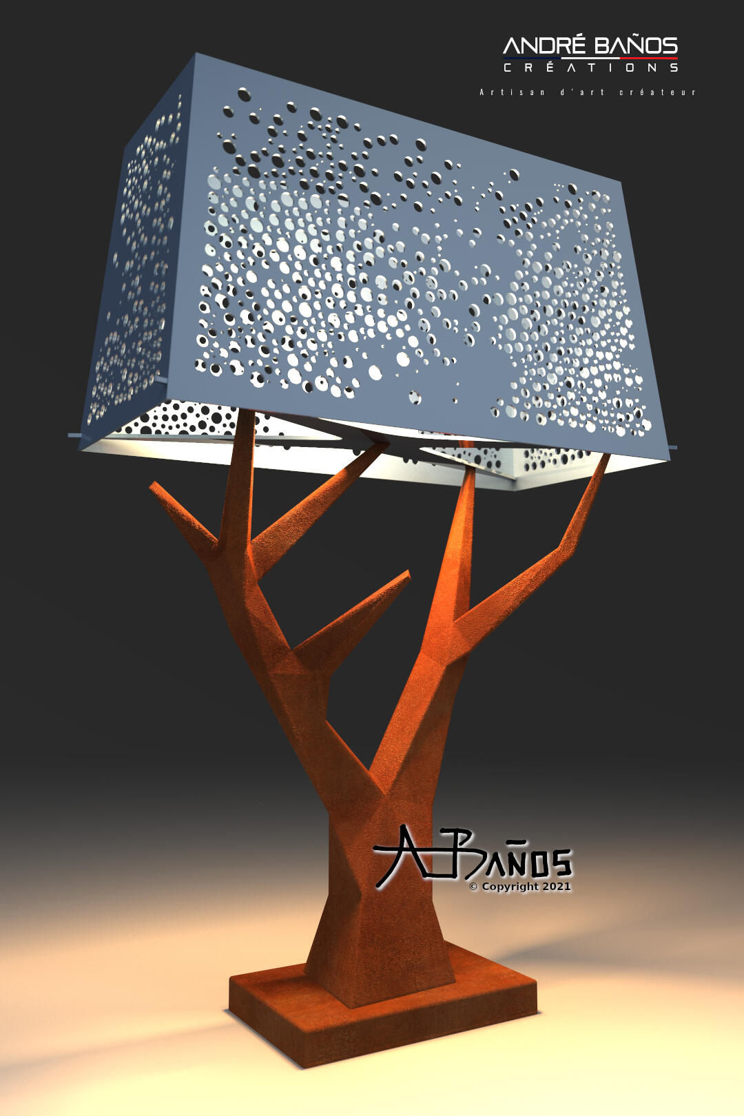 André Baños Créations - Lampe branche à facettes